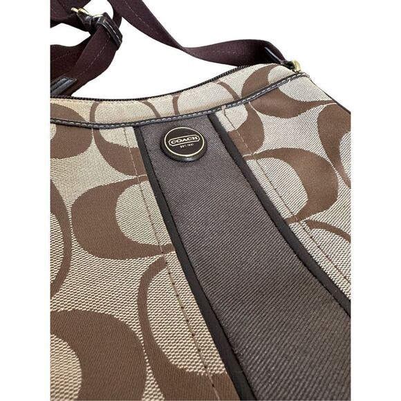 COACH Turbury Brown Monogram‎ SuttonSignature Stripe Crossbody Bag Purse - Picture 2 of 8